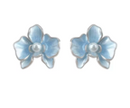 Light Blue Enamel Flower Pearl Stud Earrings