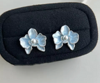 Light Blue Enamel Flower Pearl Stud Earrings