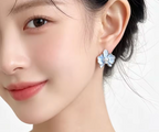 Light Blue Enamel Flower Pearl Stud Earrings