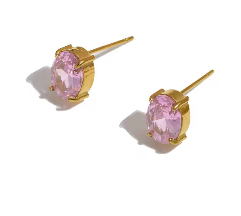 6×8mm Oval Colorful Cubic Zirconia Stud Earrings