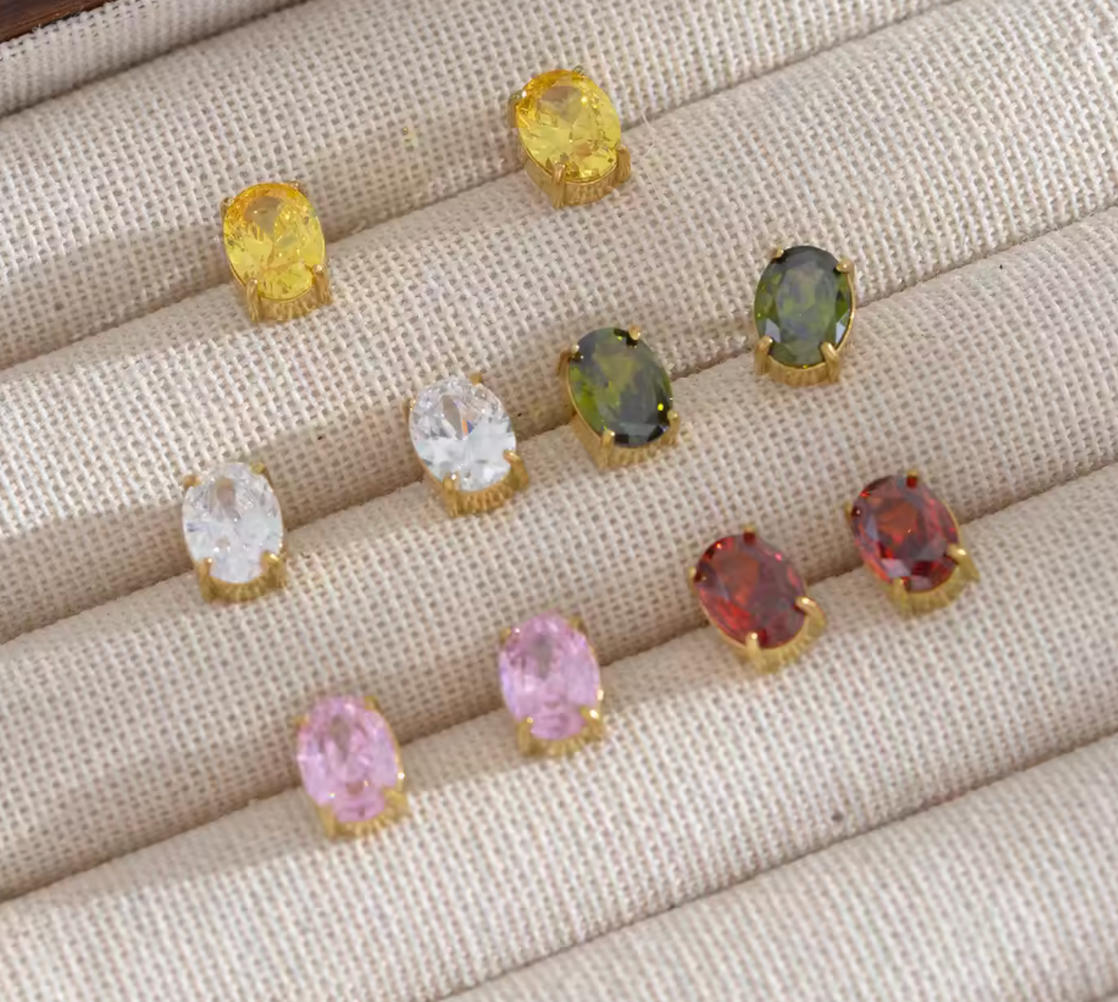 6×8mm Oval Colorful Cubic Zirconia Stud Earrings