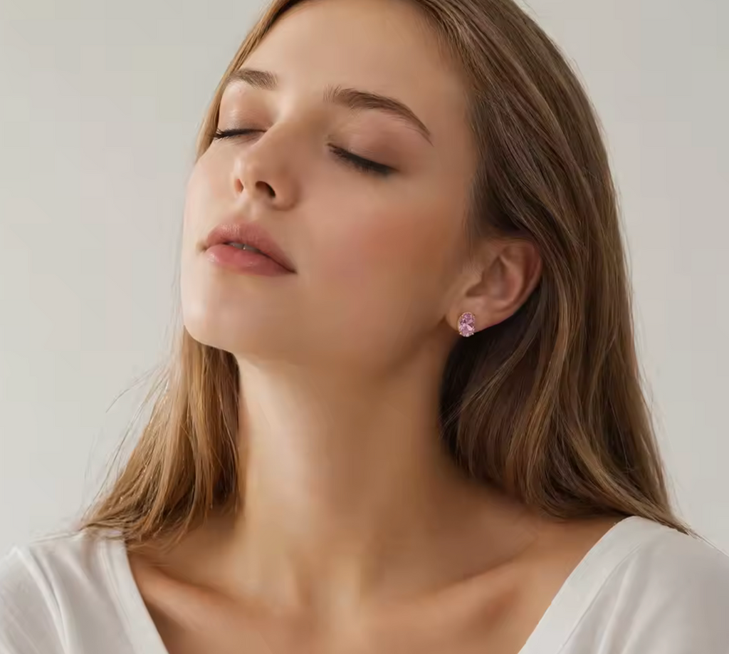 6×8mm Oval Colorful Cubic Zirconia Stud Earrings