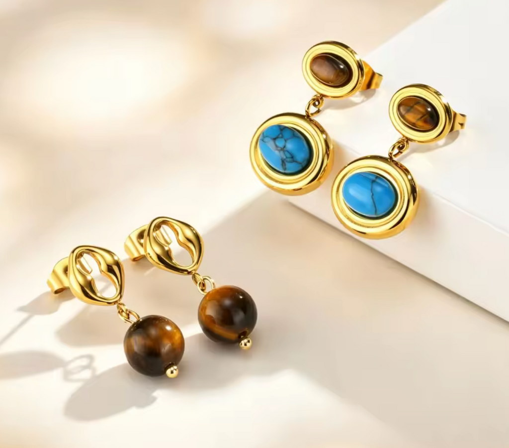 Vintage Natural Stone Dangle Earrings