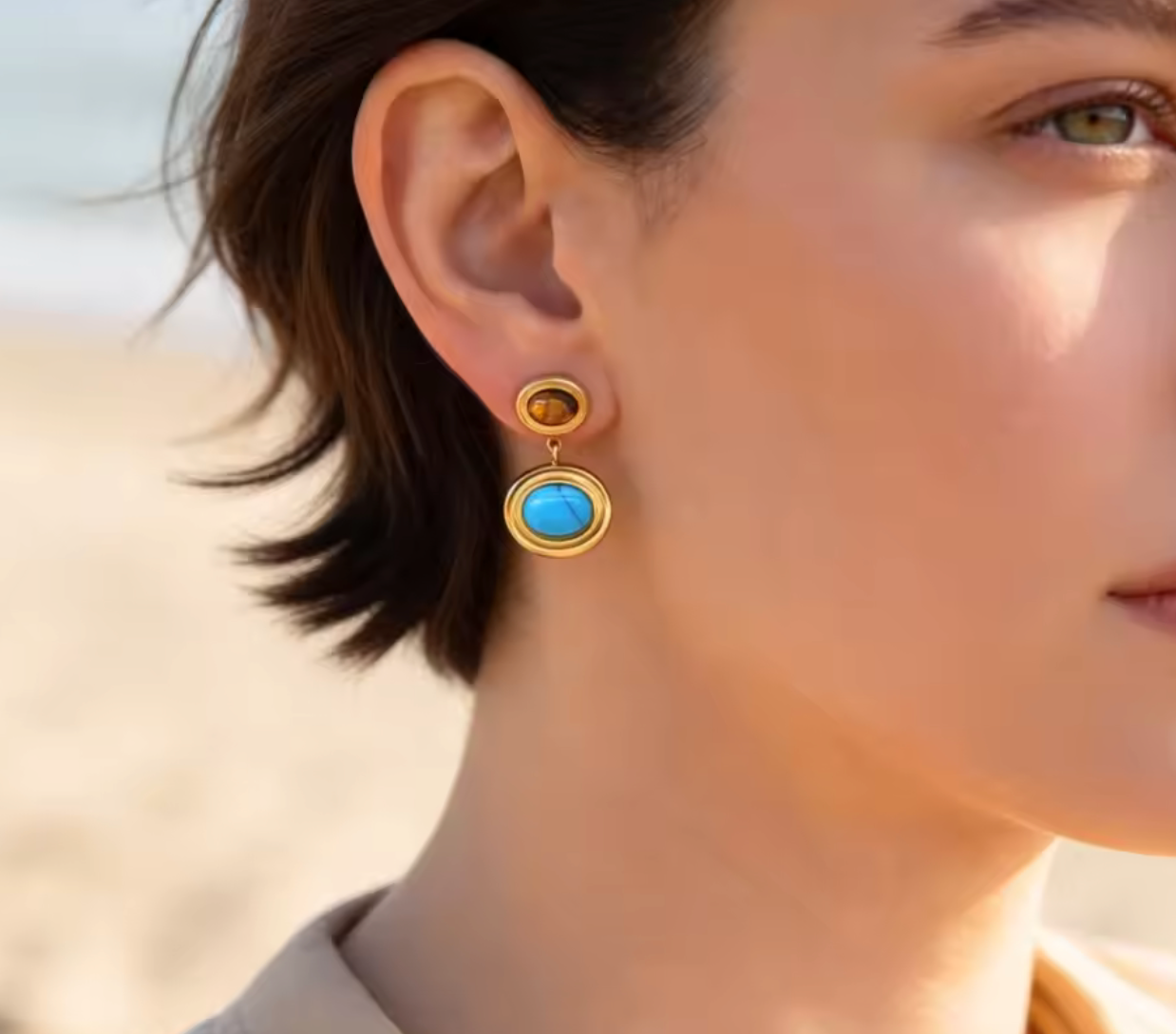Vintage Natural Stone Dangle Earrings