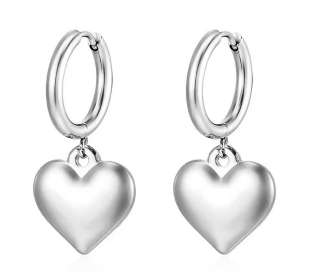 Gold Heart Pendant Hoop Earrings