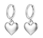 Gold Heart Pendant Hoop Earrings