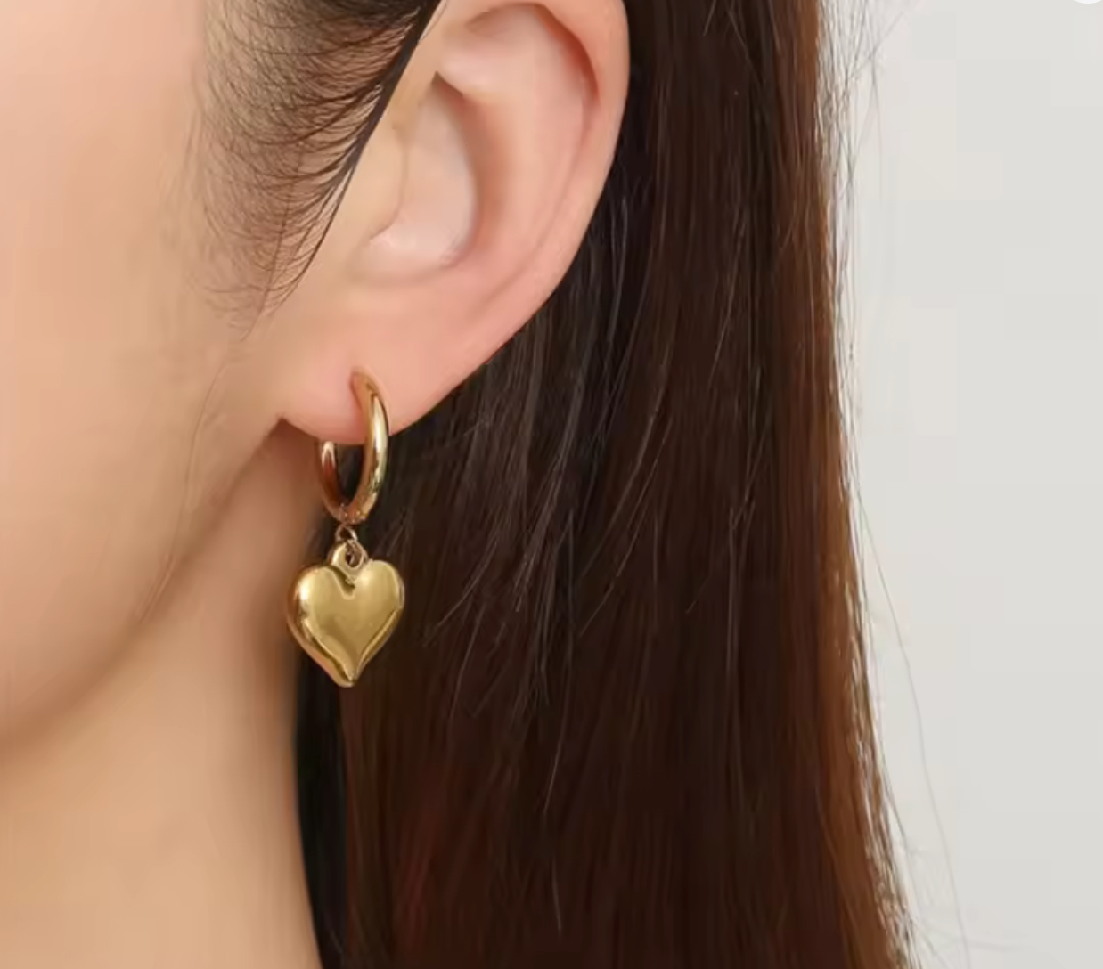Gold Heart Pendant Hoop Earrings