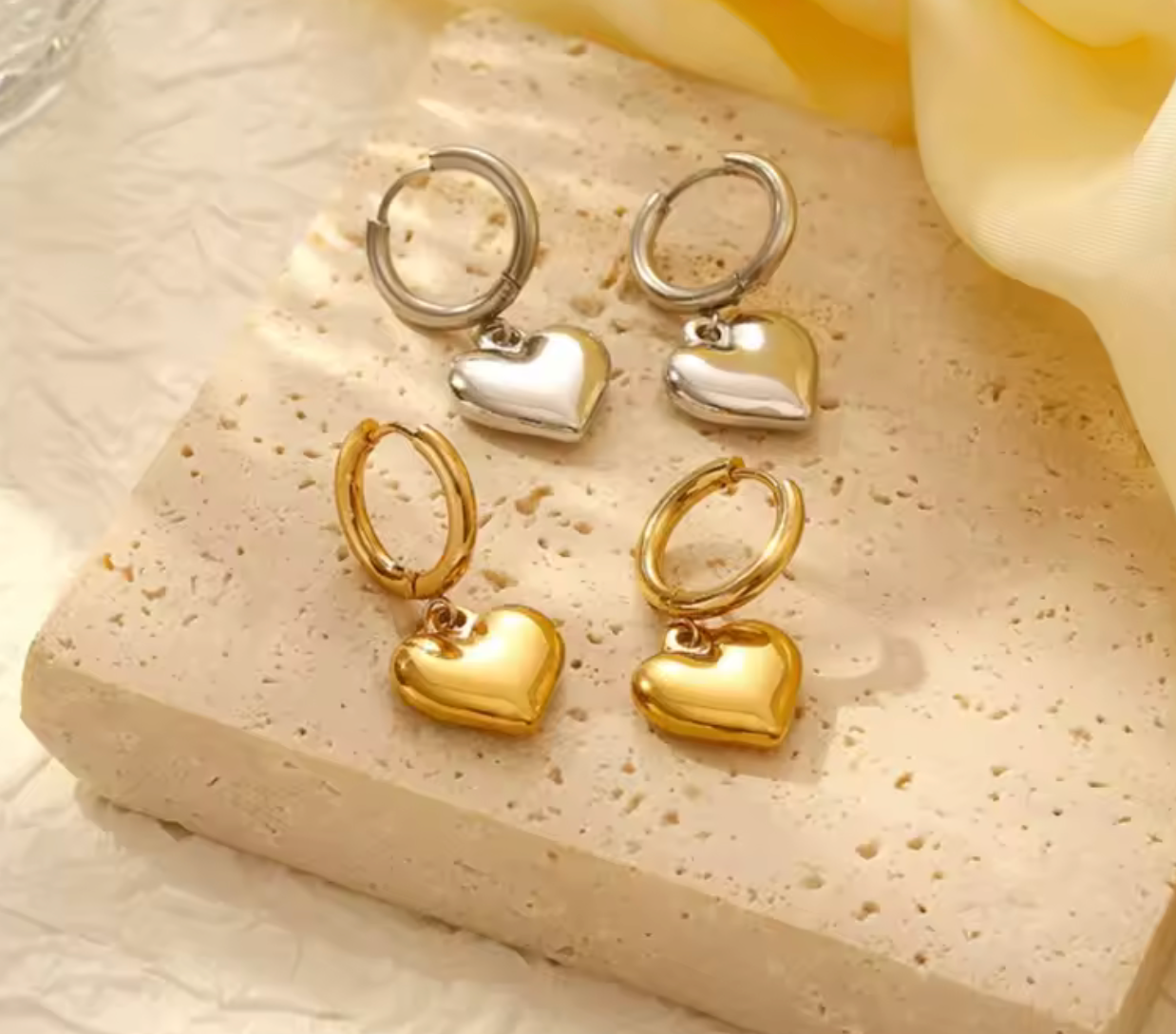 Gold Heart Pendant Hoop Earrings