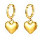 Gold Heart Pendant Hoop Earrings