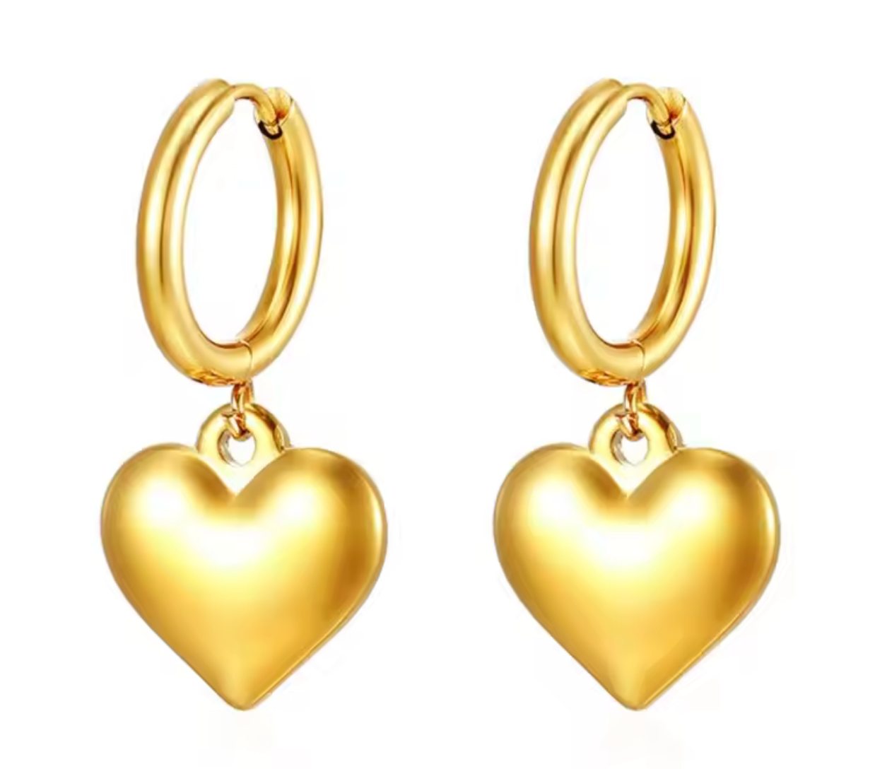 Gold Heart Pendant Hoop Earrings
