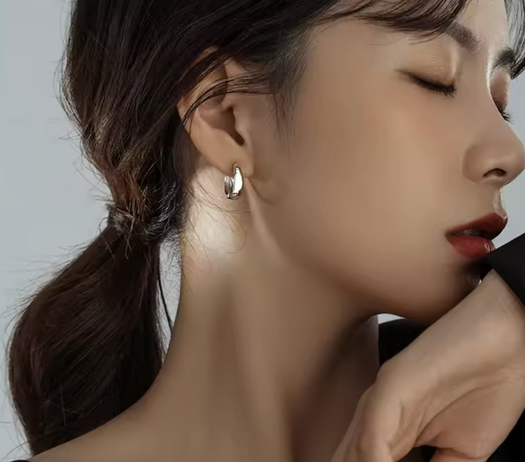 925 Sterling Silver Korean Geometric Hoop Earrings