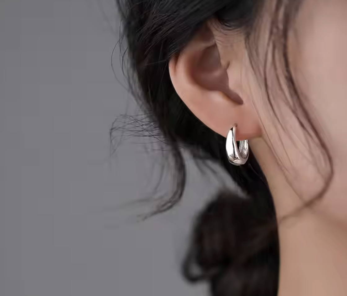 925 Sterling Silver Korean Geometric Hoop Earrings