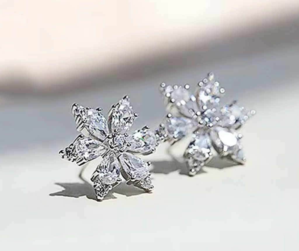 Huitan Crystal CZ Flower Stud Earrings