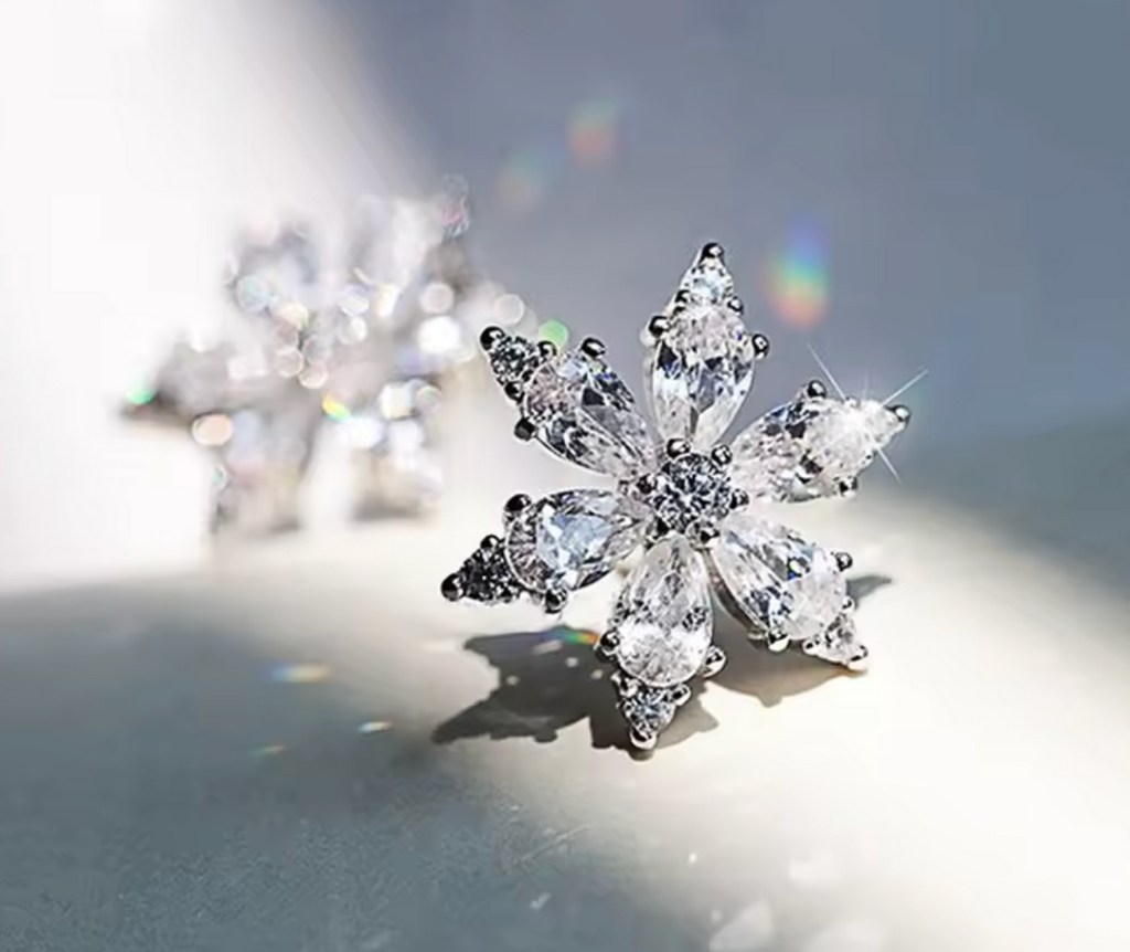 Huitan Crystal CZ Flower Stud Earrings