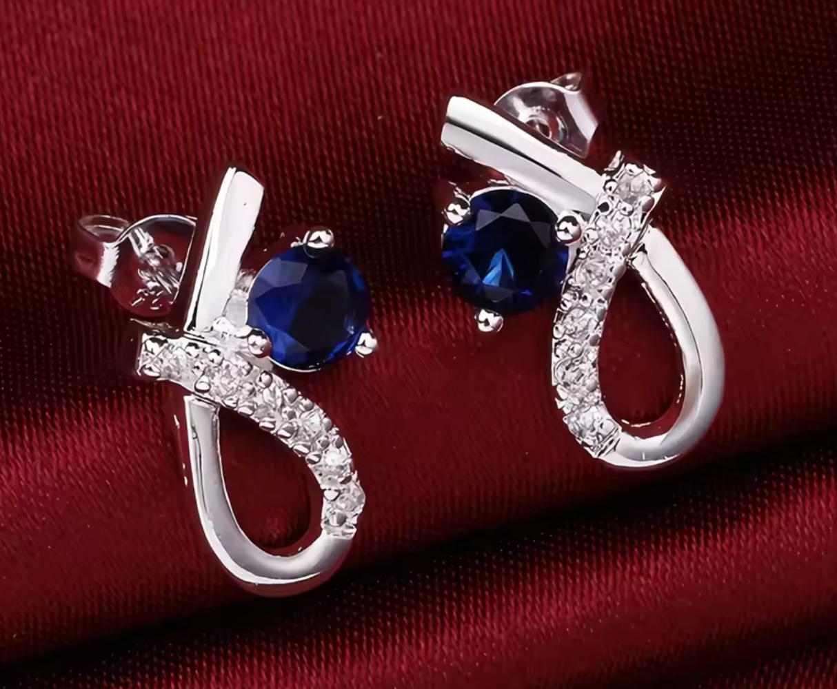 925 Sterling Silver Blue Zircon Crystal Earrings