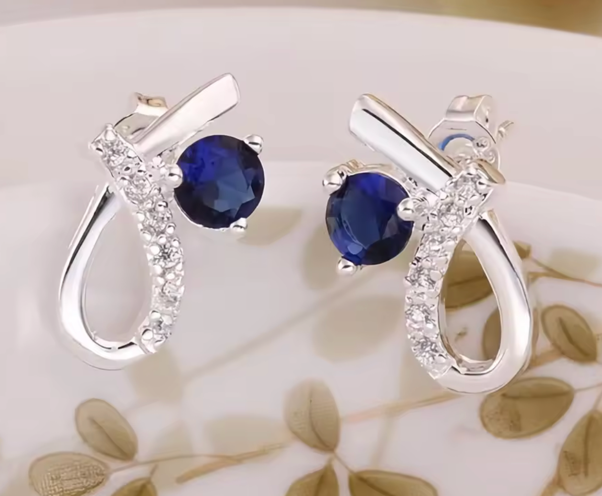 925 Sterling Silver Blue Zircon Crystal Earrings